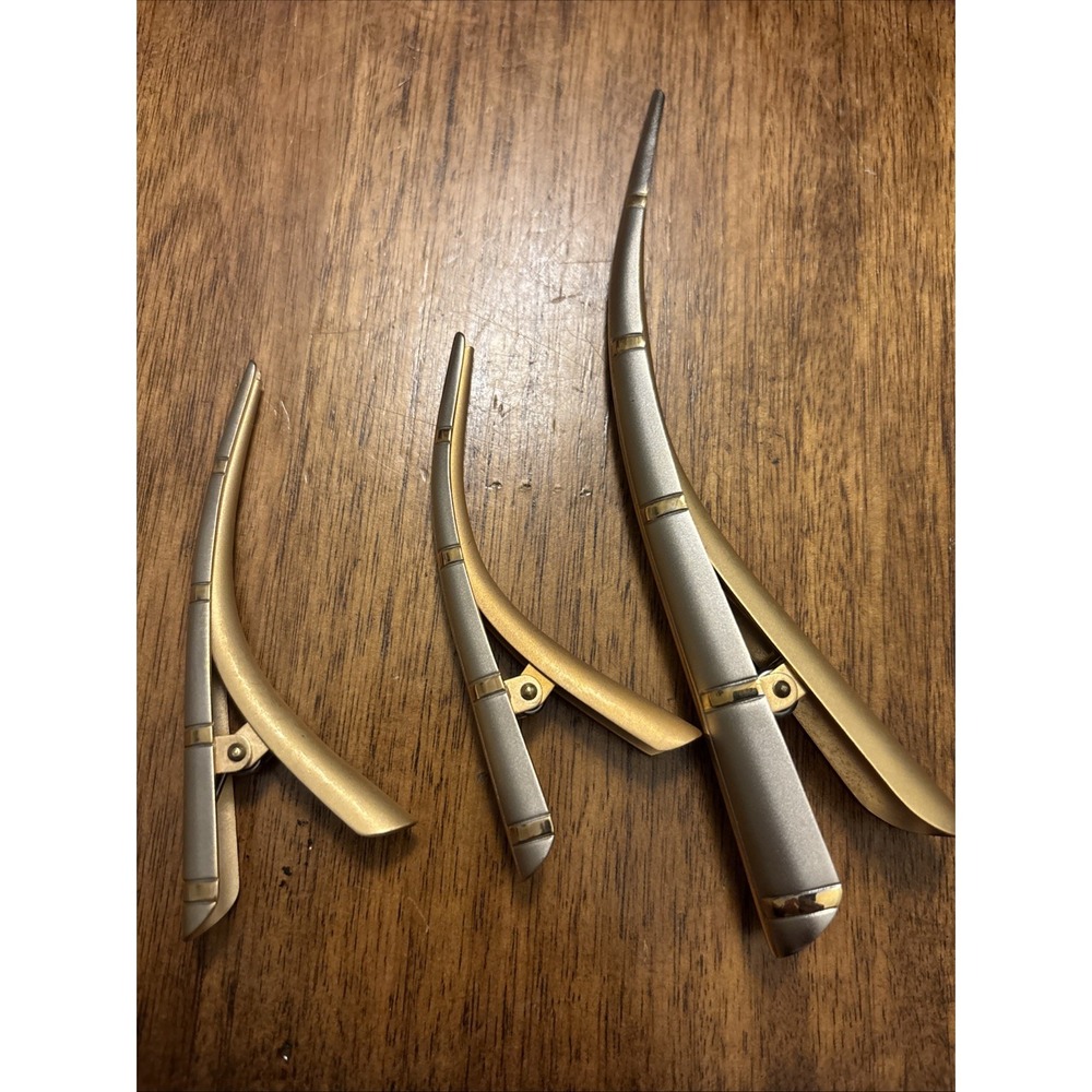 Ficcare Innovation Beak Hair Clips - RARE Zig Zag Silver & Gold - Set Of 3